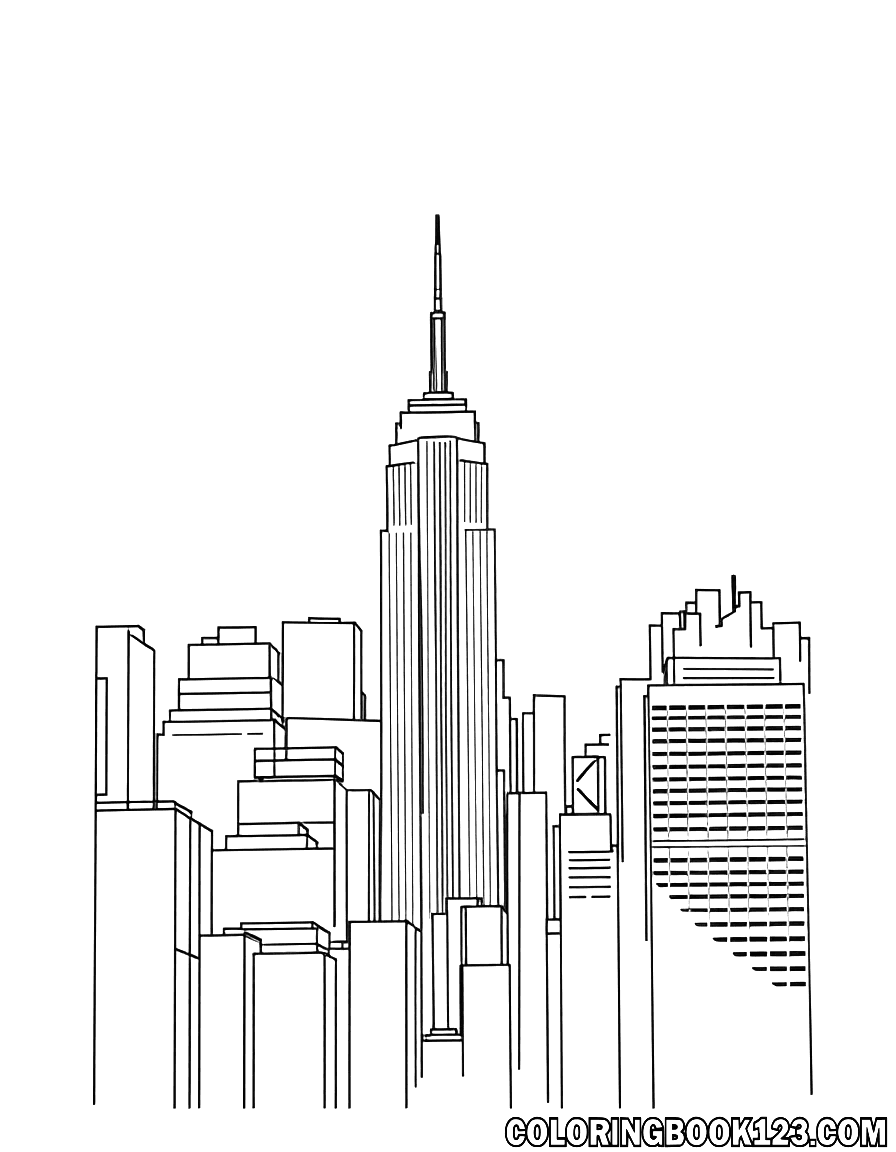 Ausmalbild von der Skyline von New York mit dem Empire State Building