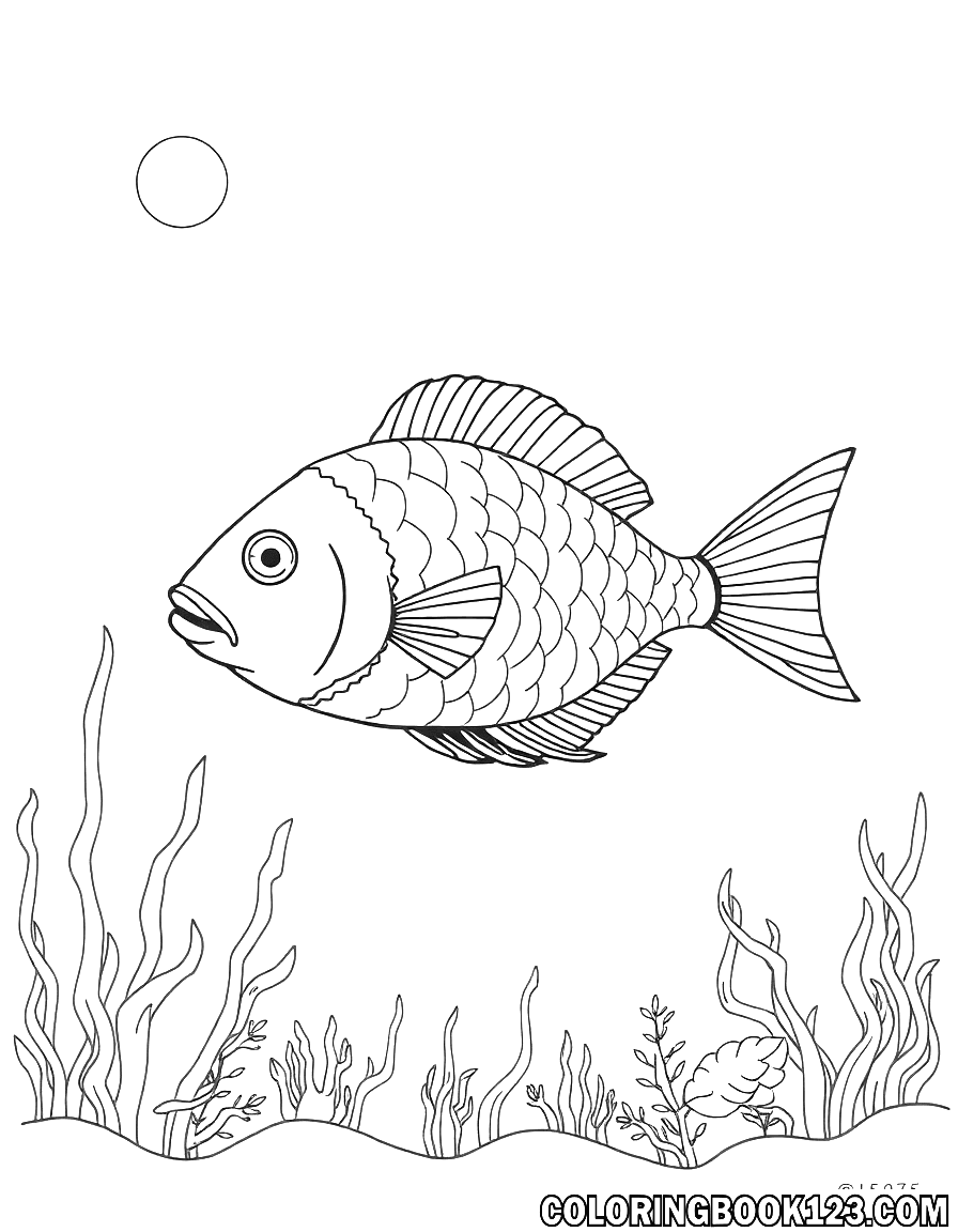 Ausmalbild eines Fisches im Meer
