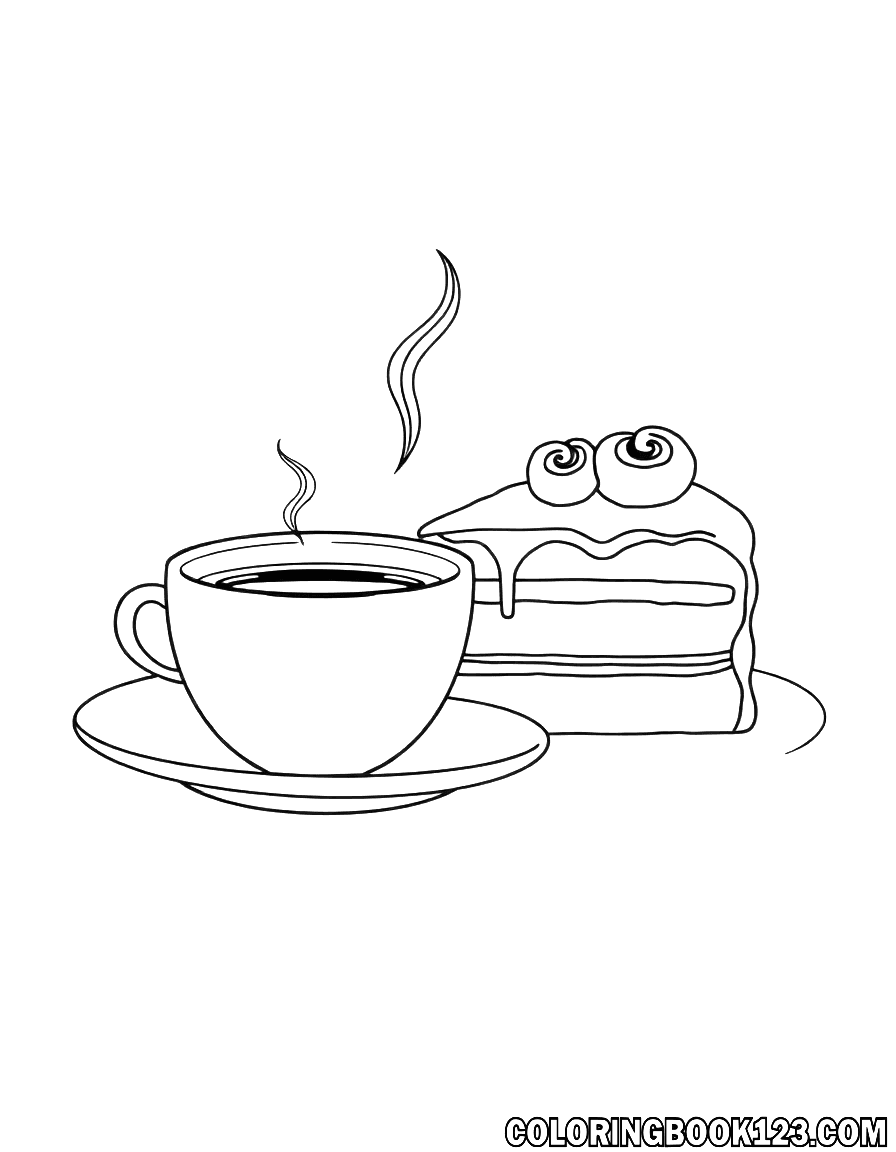 Ausmalbild von Kaffee und Kuchen
