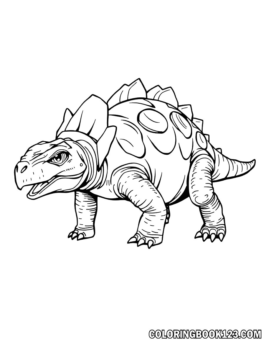 Ausmalbild eines Ankylosaurus in Schwarz-Weiß