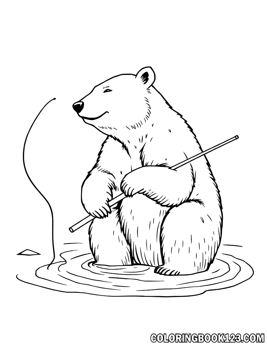 Eisbär beim Angeln, Ausmalbild