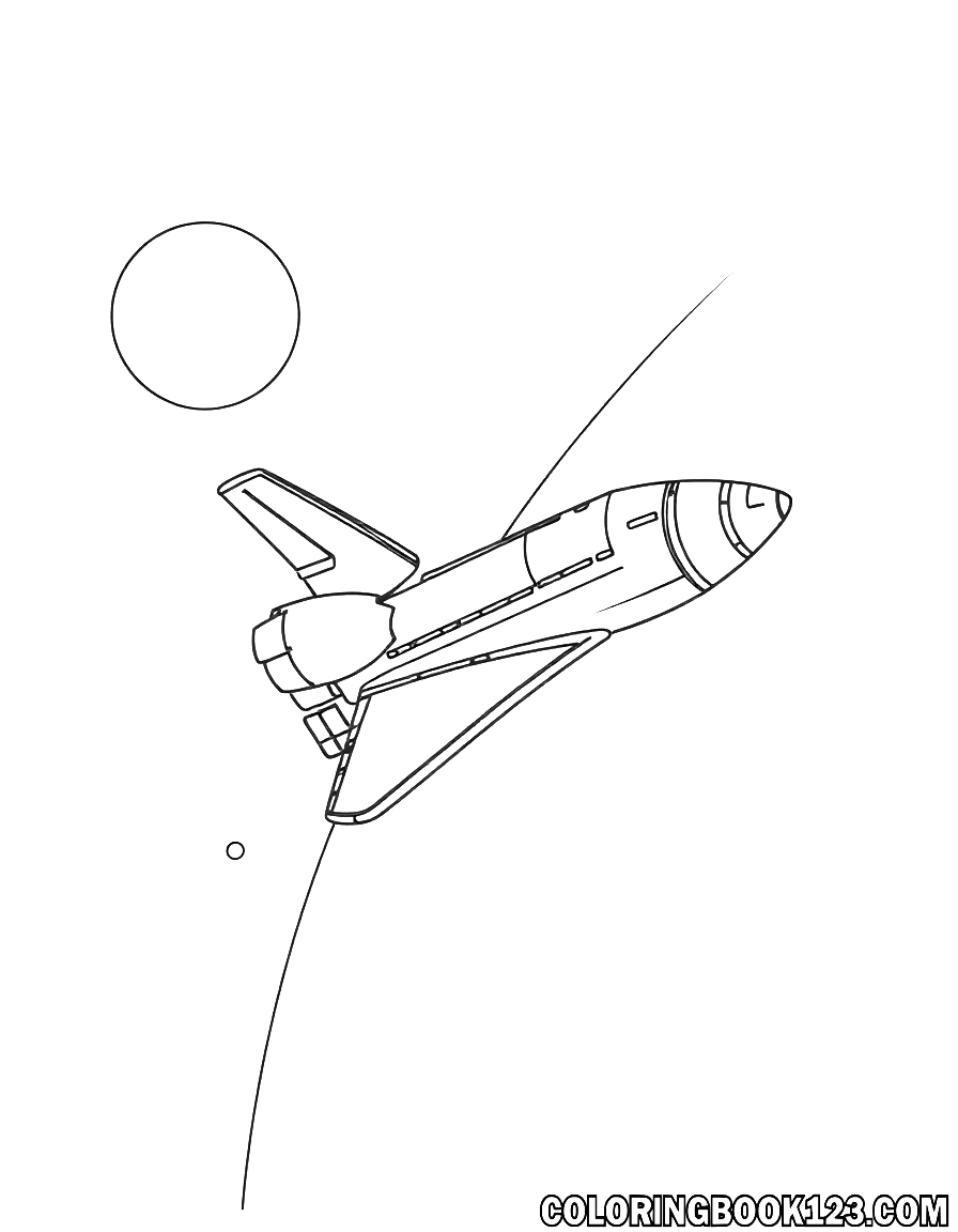 Space shuttle in outer space coloring page
