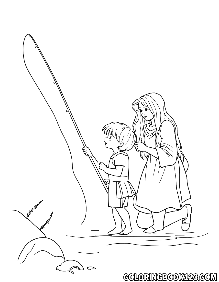 Familie beim Angeln Ausmalbild