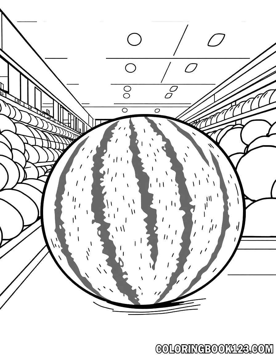 Watermelon in a supermarket coloring page