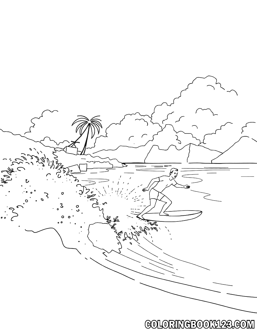 Ausmalbild Surfen in Hawaii