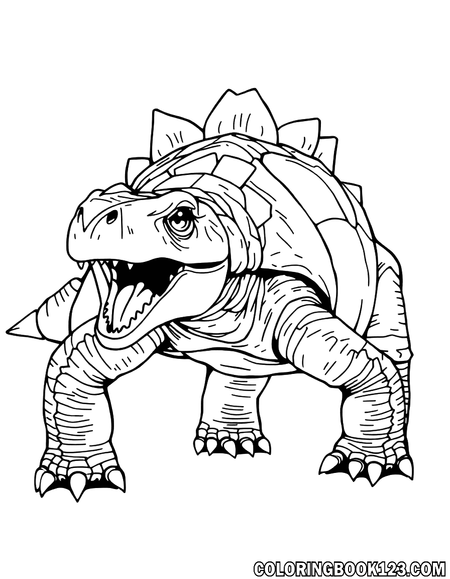 Ausmalbild eines Ankylosaurus in Schwarz-Weiß