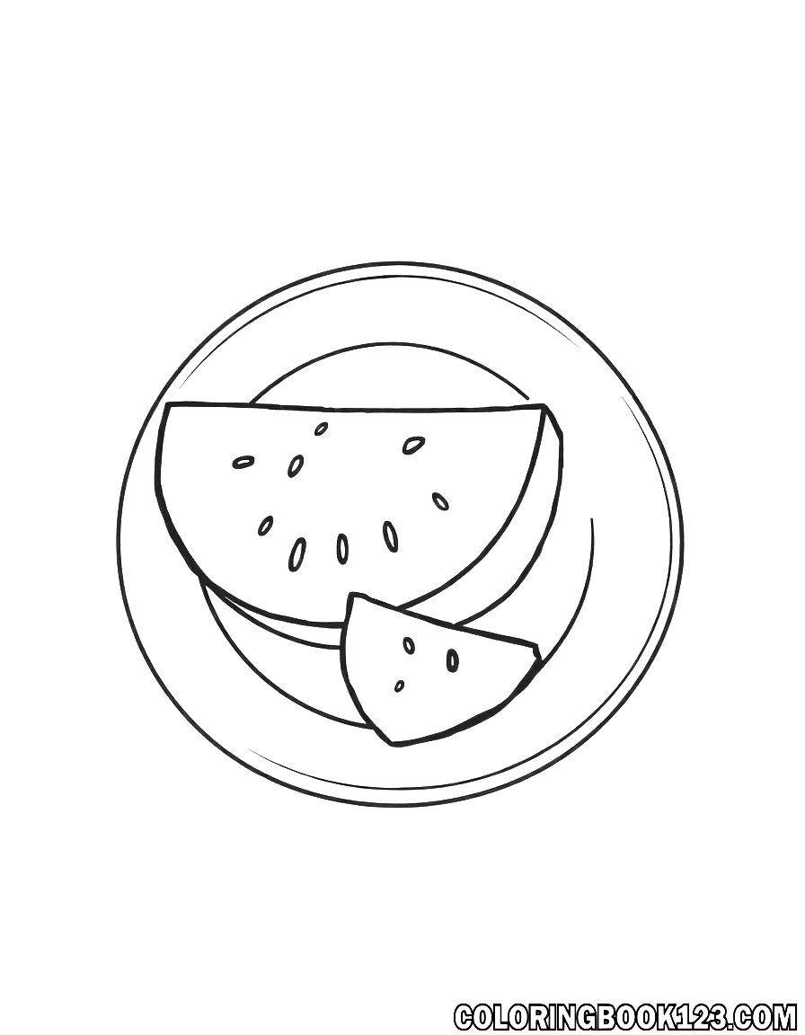 Wassermelone auf einem Teller Ausmalbild