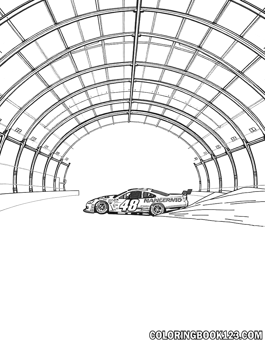 Dibujo de un auto de carreras NASCAR en un domo para colorear
