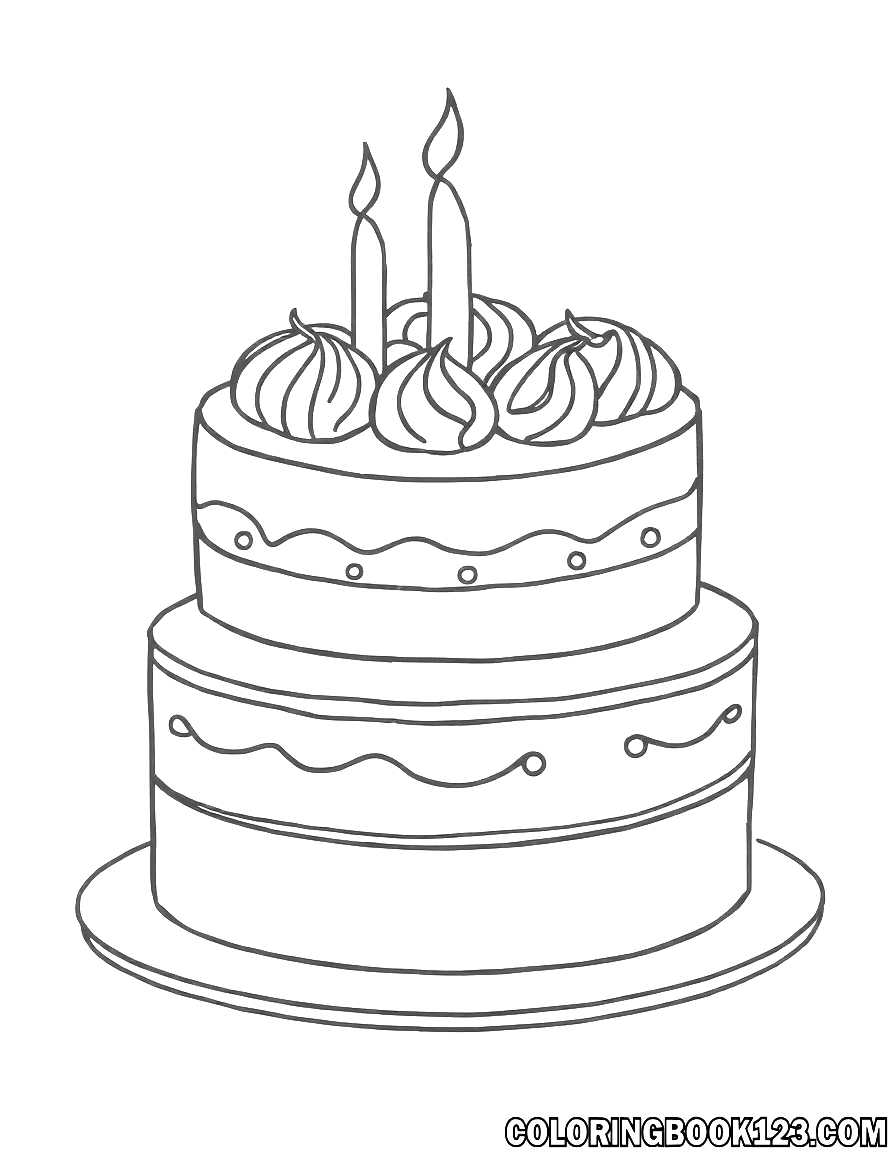 Ausmalbild einer Torte mit Kerzen und Sahnehäubchen