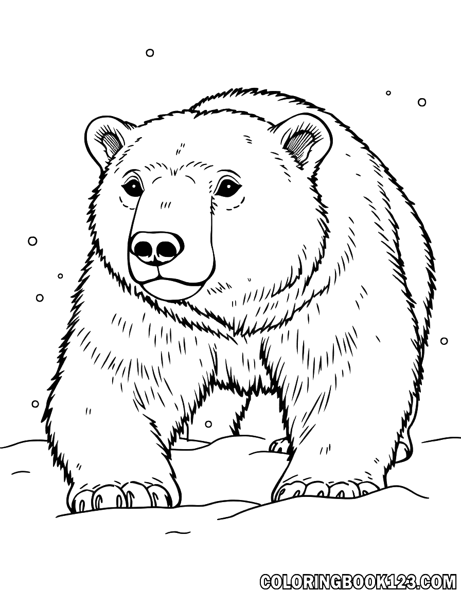Ausmalbild eines Eisbären im Schnee