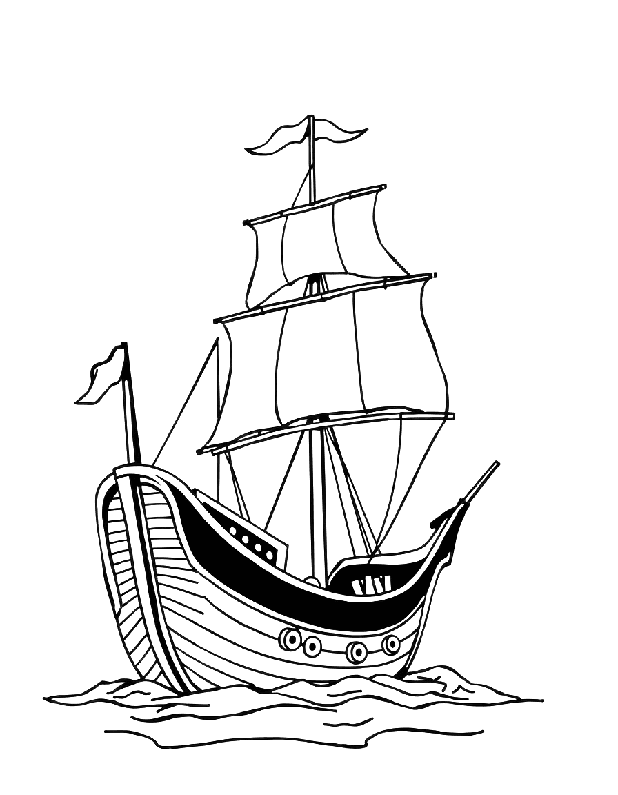 Ausmalbild eines Piratenschiffs