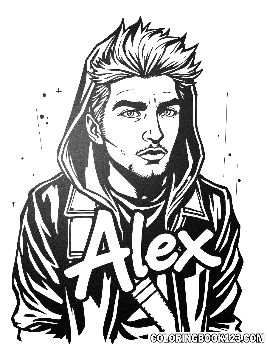 Graffiti Ausmalbild von Alex in Schwarz-Weiß