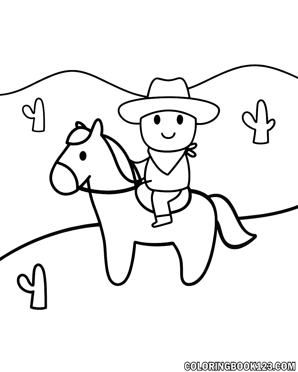 Cowboy auf einem Pferd in der Wüste Ausmalbild