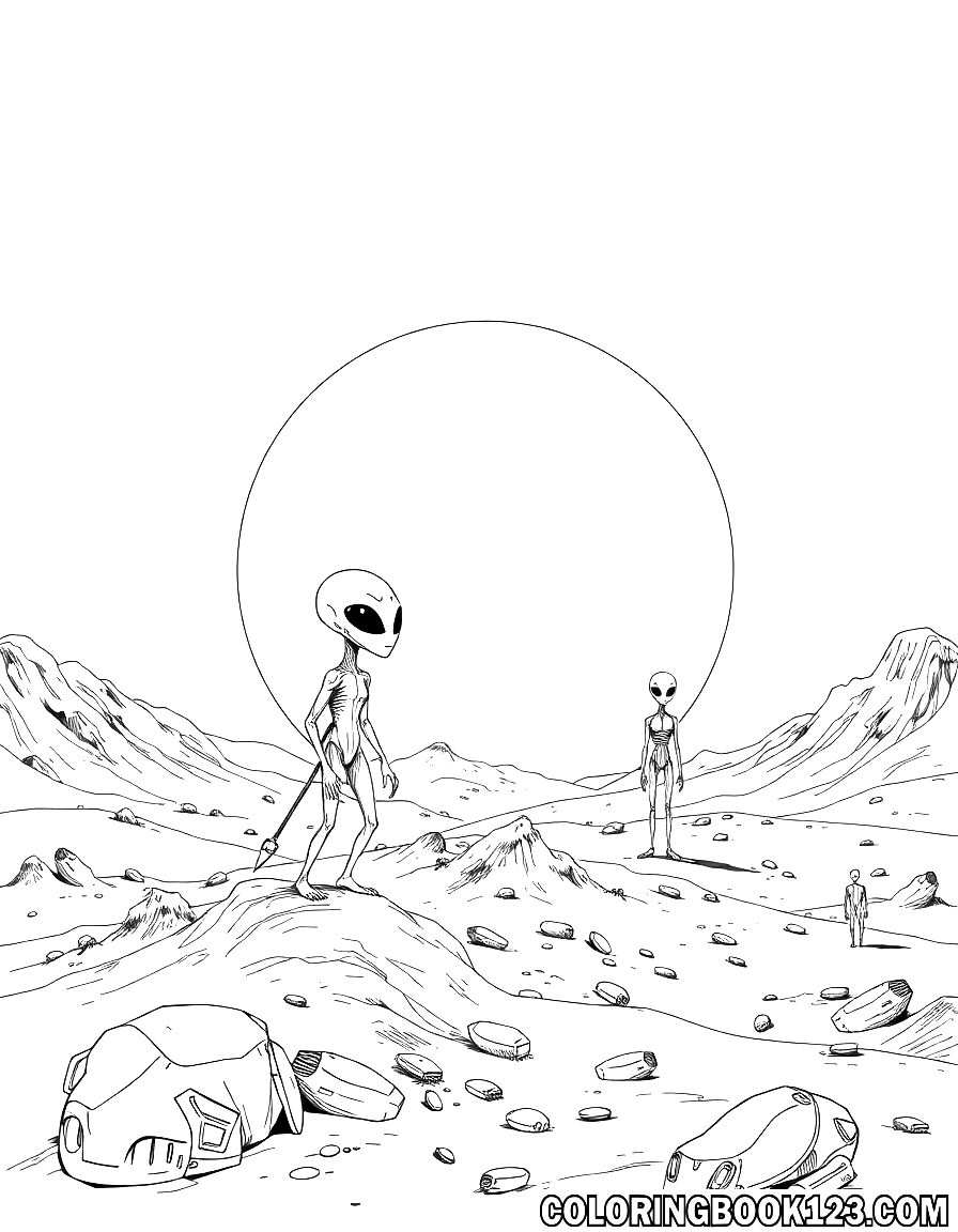 Aliens auf dem Mars Ausmalbild