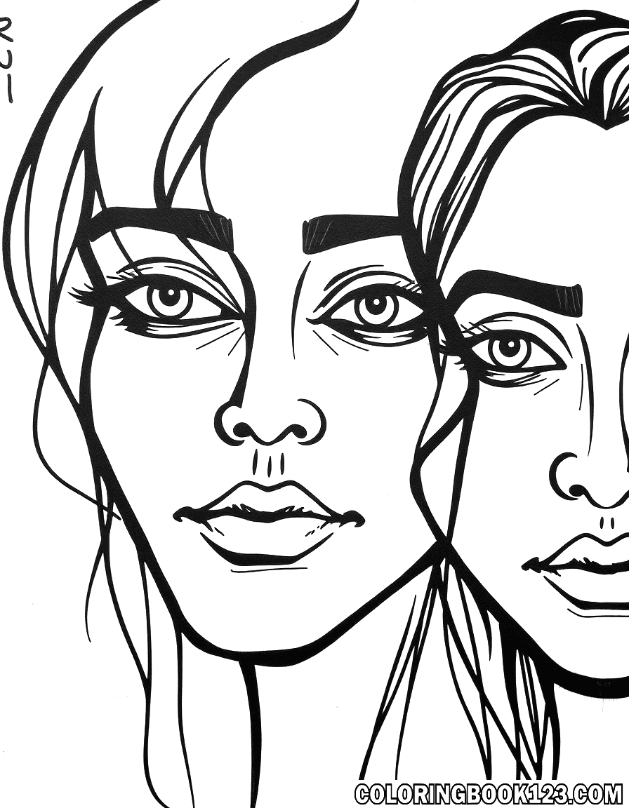 Line art of faces as graffiti on a white background.