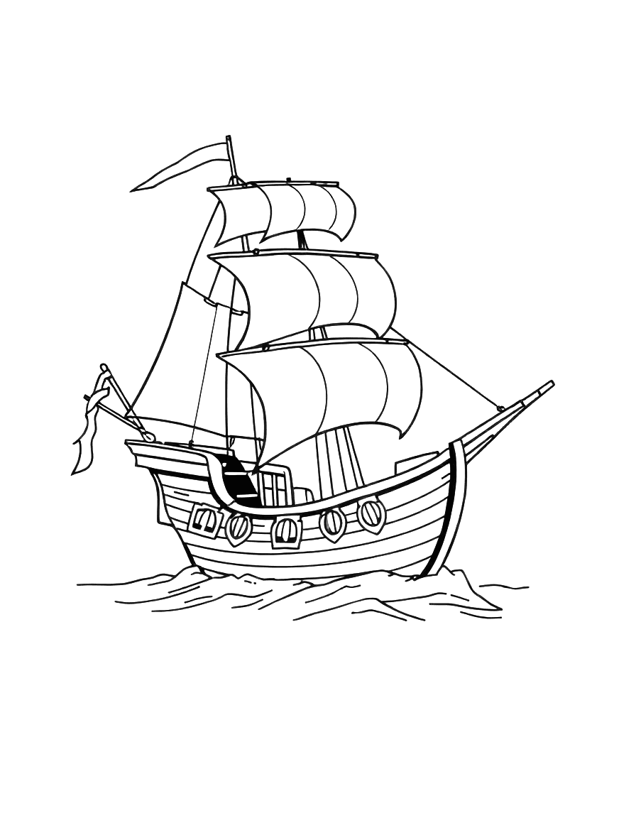 Ausmalbild eines Piratenschiffs
