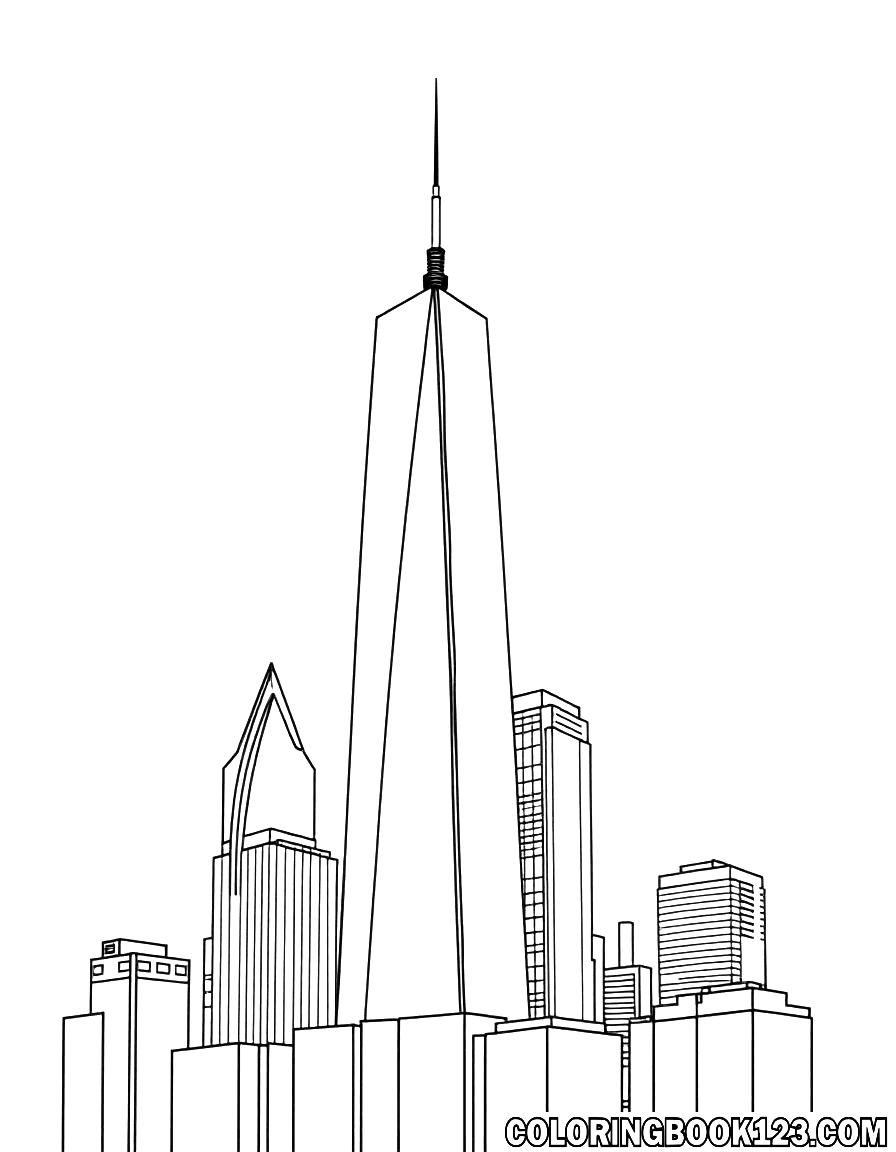 Line art of skyscrapers on a white background