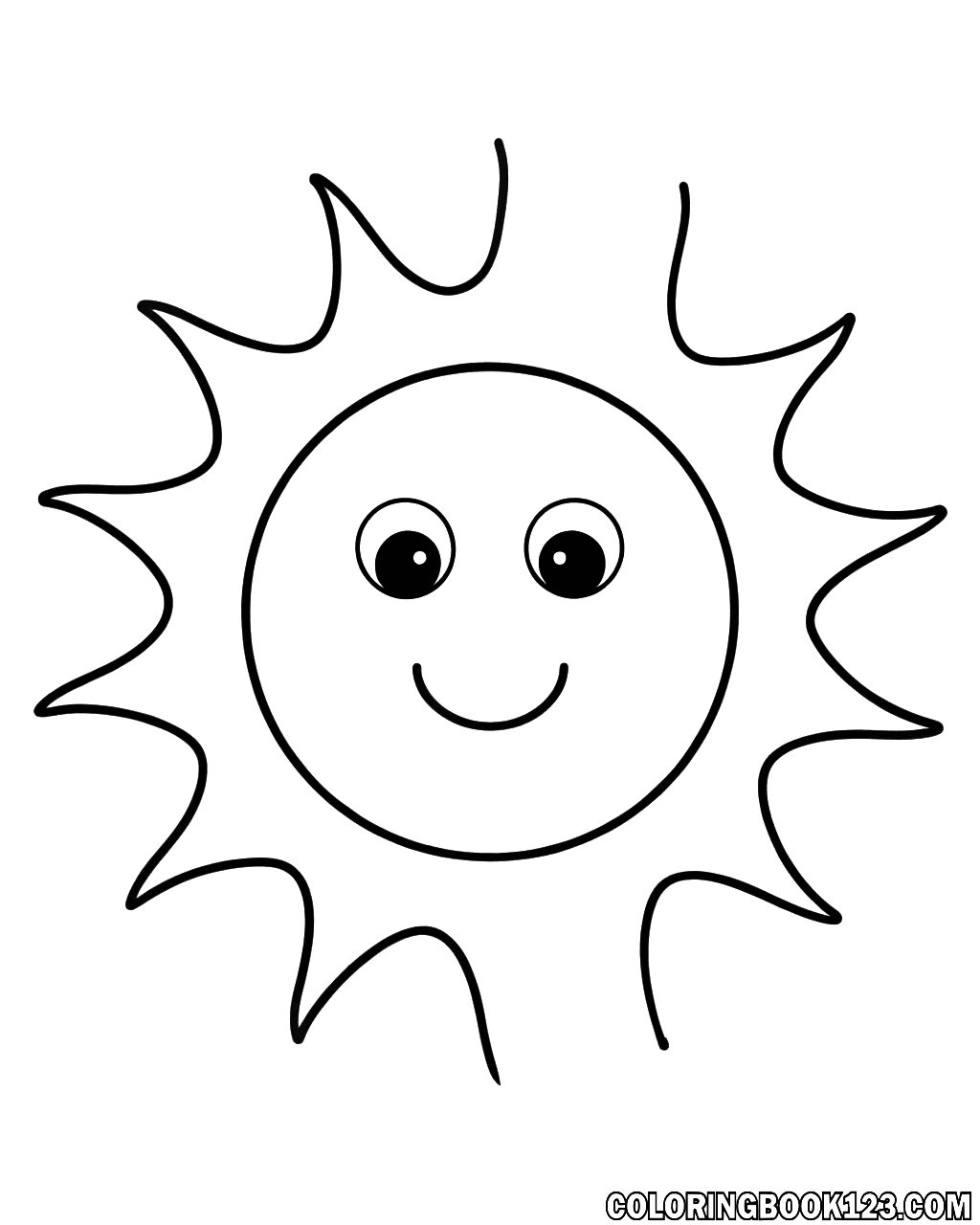 Fröhliche Sonne mit lächelndem Gesicht und wavy Strahlen