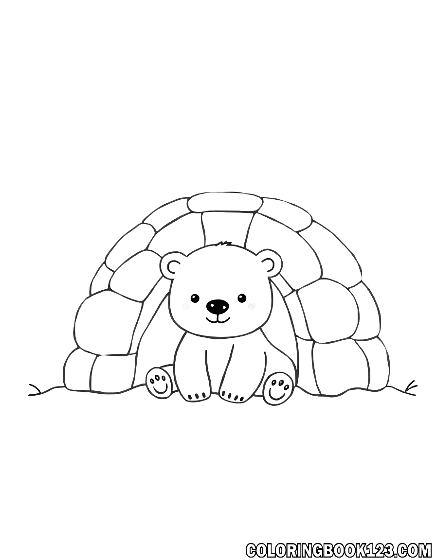 Niedlicher Eisbär neben einem Iglu Ausmalbild