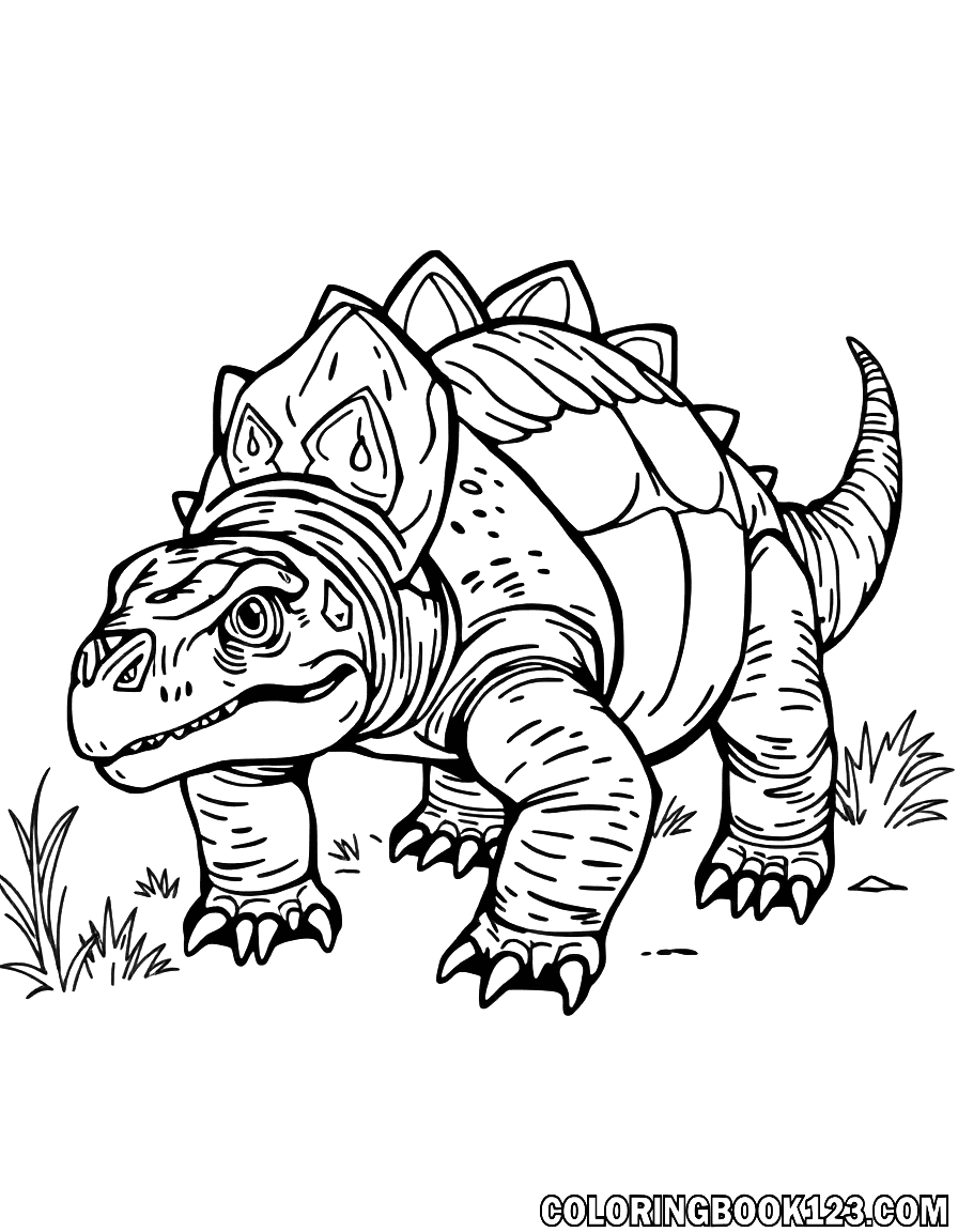Ausmalbild eines Ankylosaurus in Schwarz-Weiß