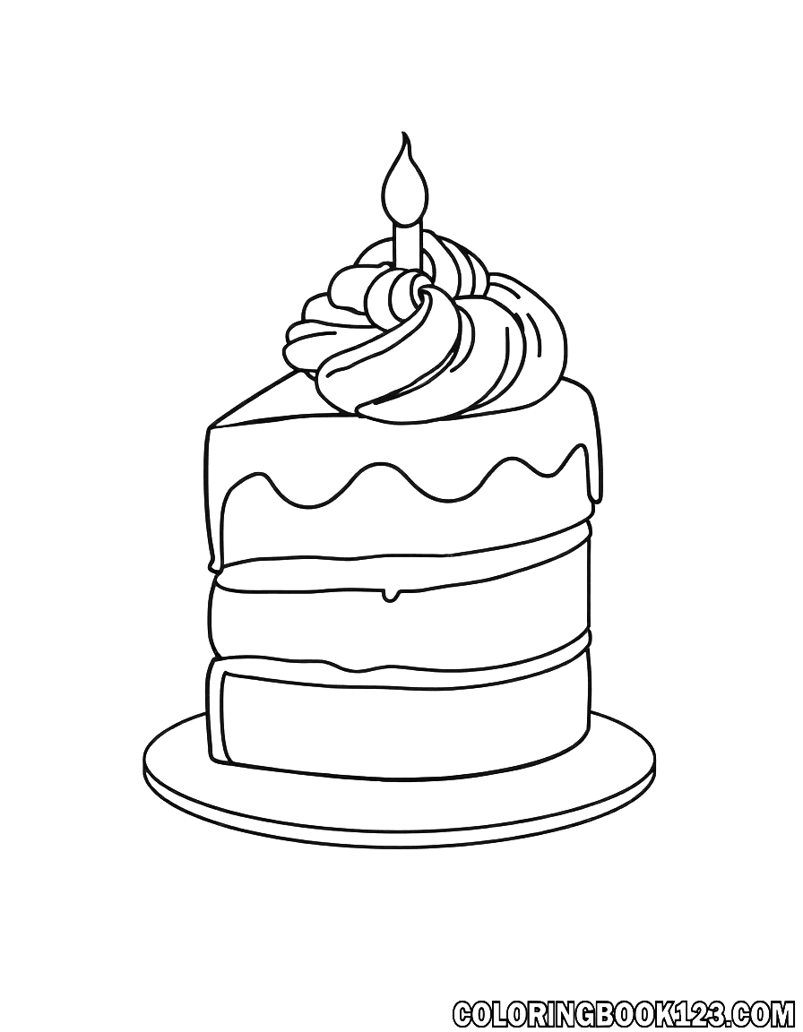 Ausmalbild einer Torte mit Kerze und Sahne
