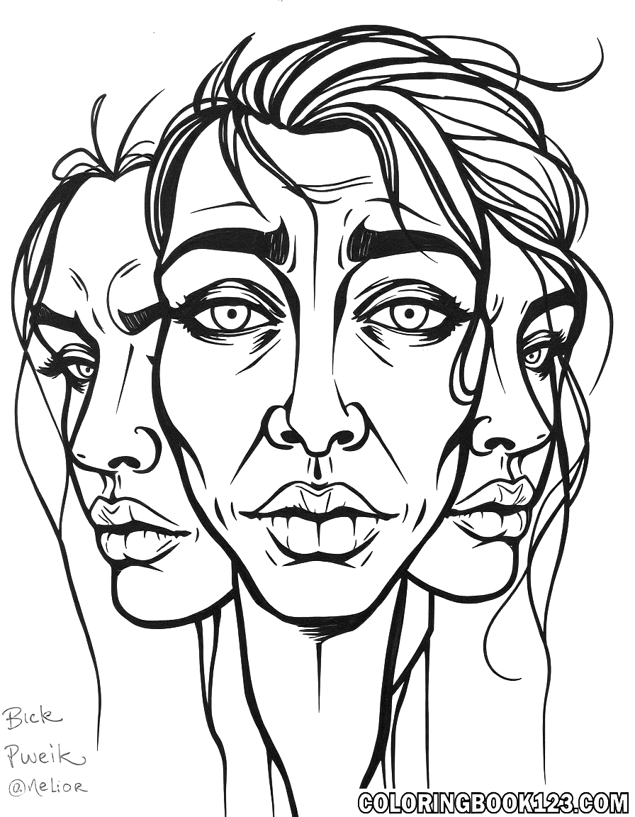 Graffiti-Gesichter Ausmalbild in Linienstil