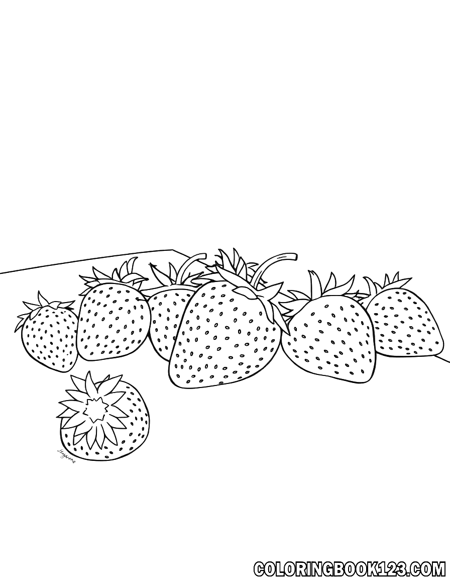 Erdbeeren auf einem Tisch, Ausmalbild