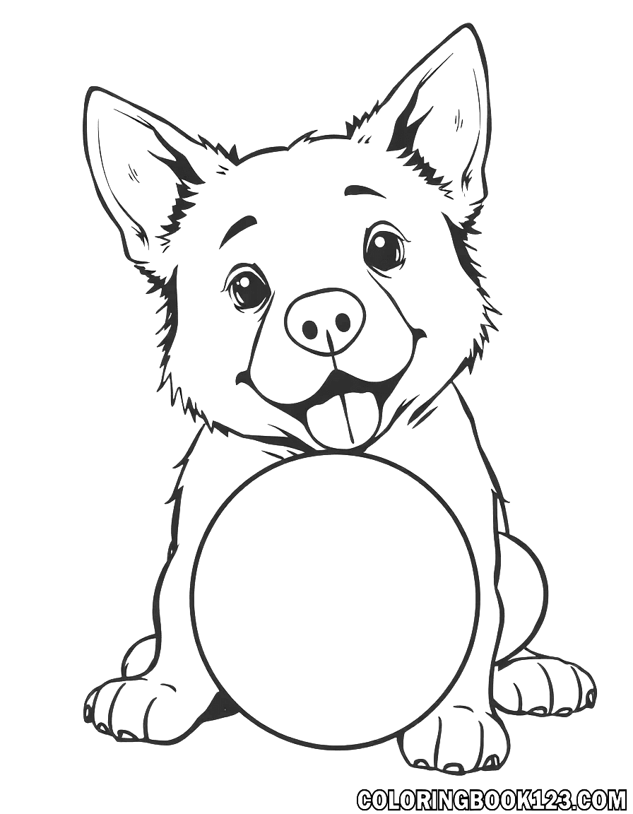 Ausmalbild eines Hundes mit einem Ball