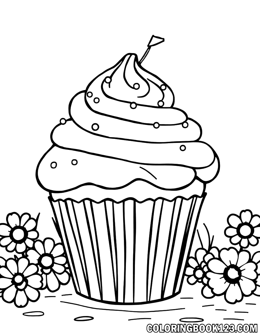 Cupcake Ausmalbild mit Blumen