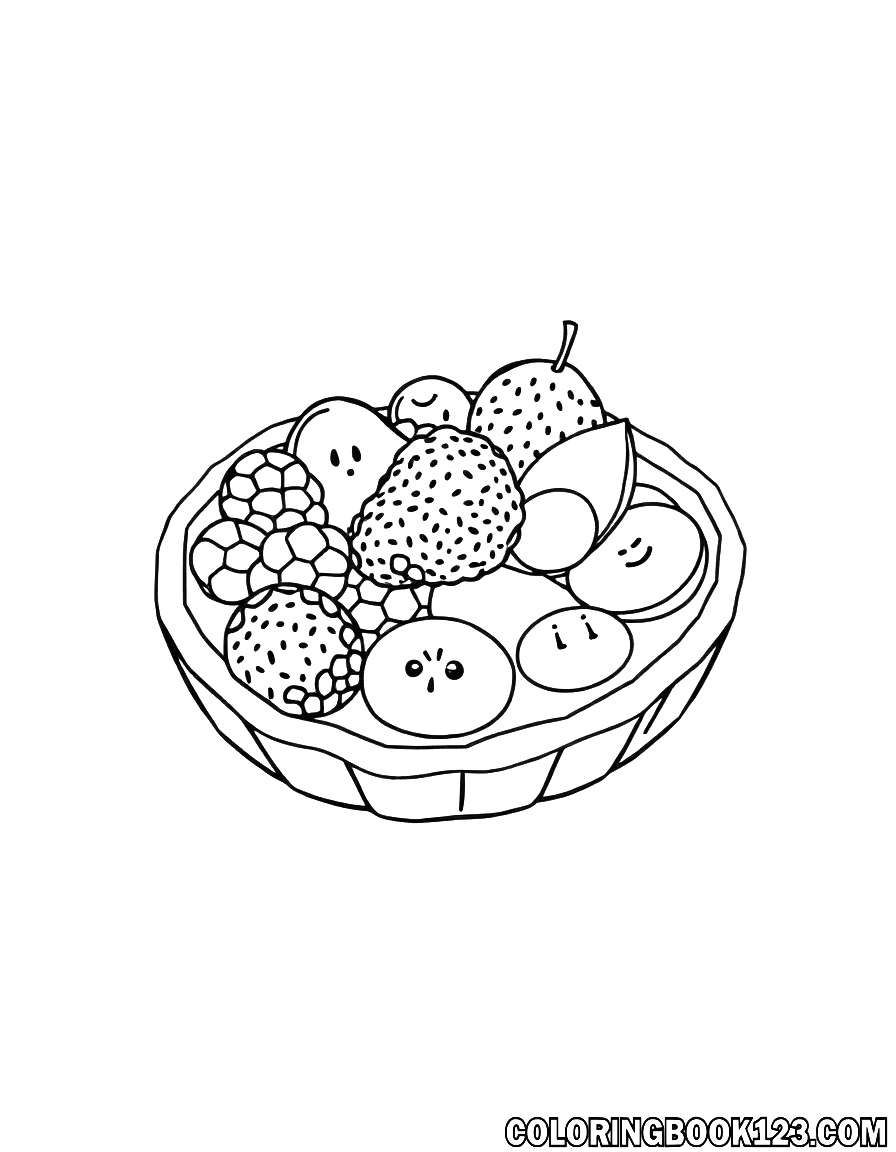 Ausmalbild einer Obsttorte mit verschiedenen Früchten