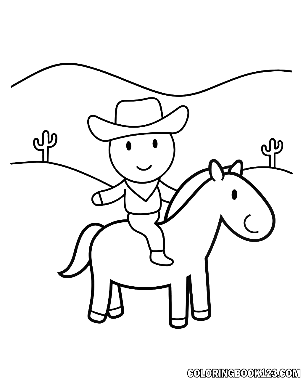 Cowboy auf einem Pferd in der Wüste Ausmalbild