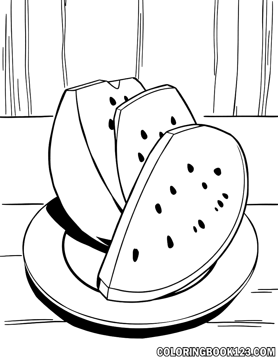 Wassermelone auf einem Teller Ausmalbild