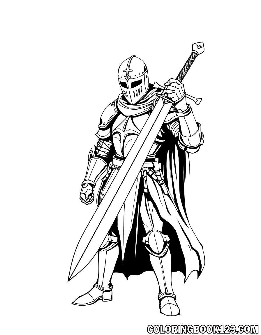 Knight with a sword coloring page