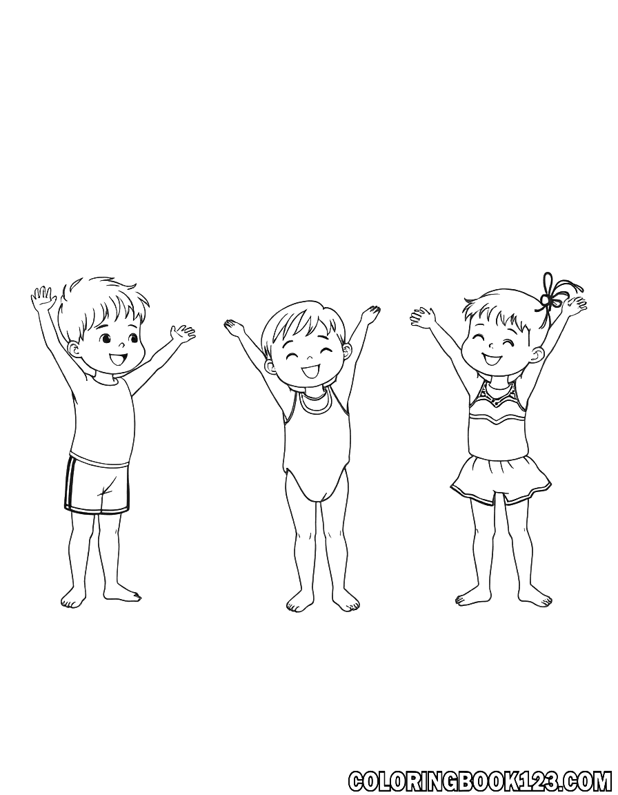 Kinder beim Turnen Ausmalbild