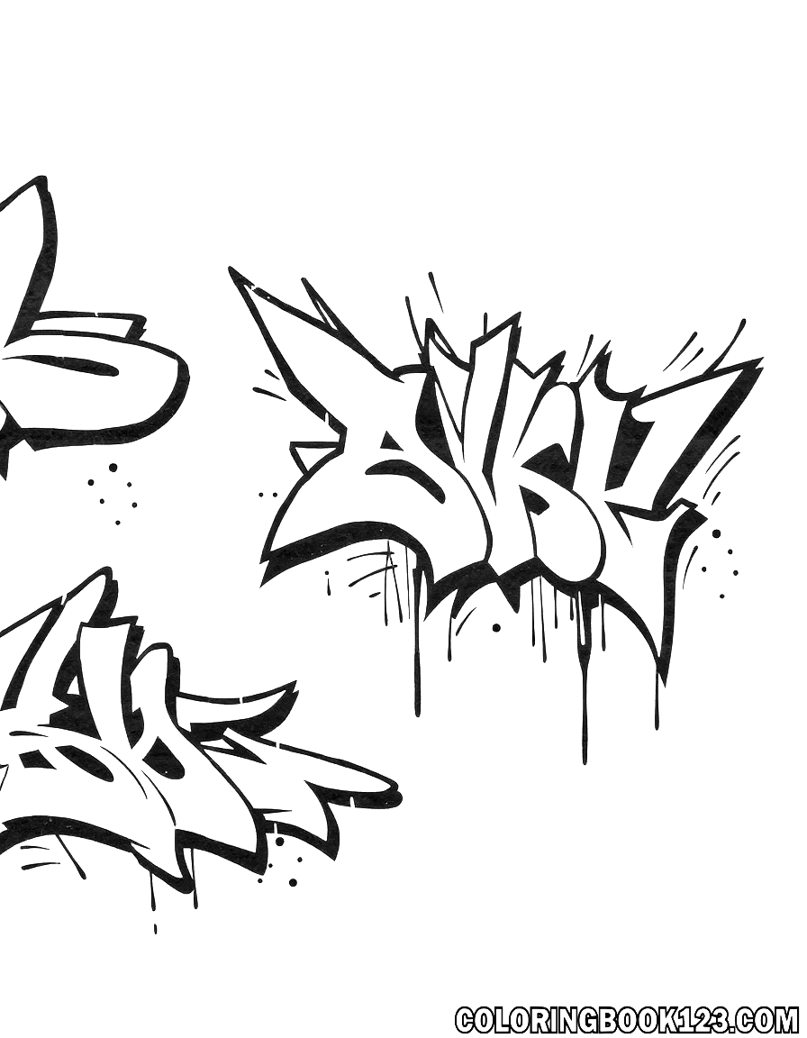 Graffiti Ausmalbilder mit schwarzen Linien auf weißem Hintergrund