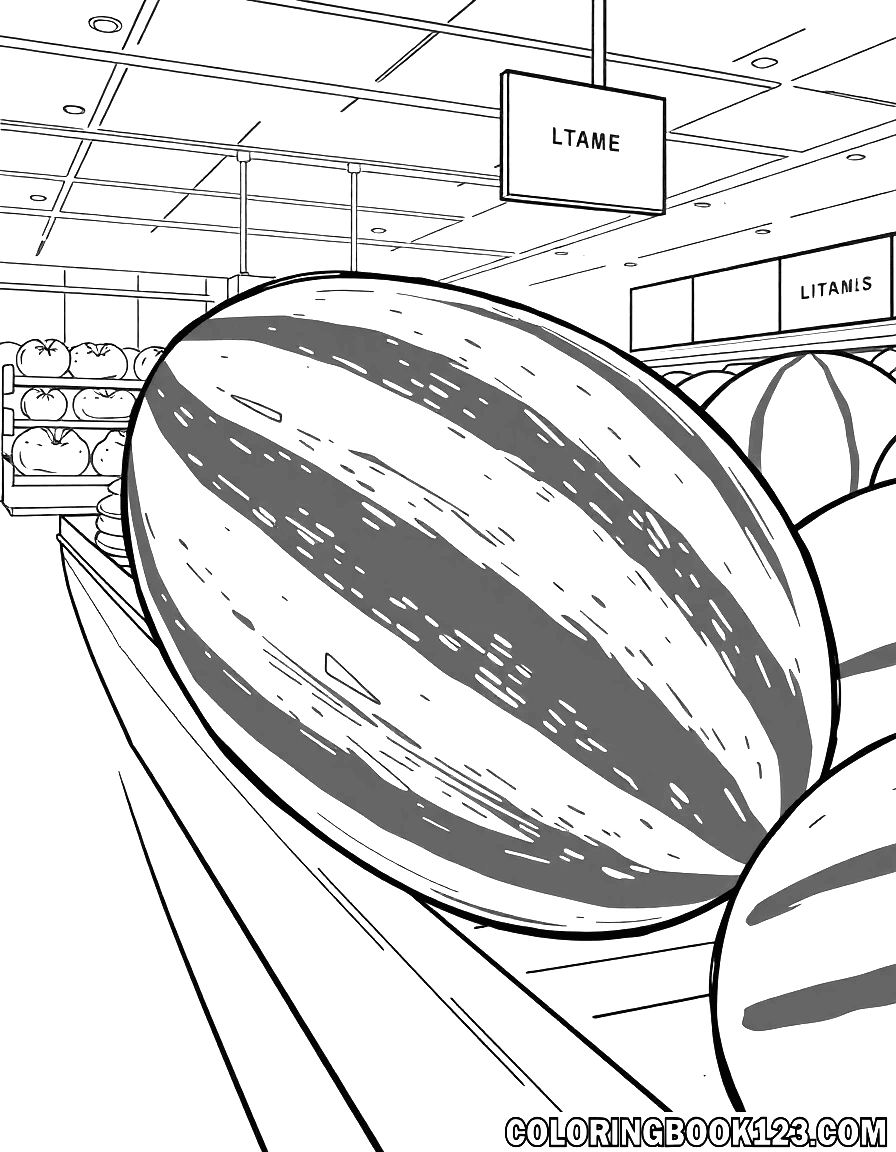 Wassermelone im Supermarkt Ausmalbild