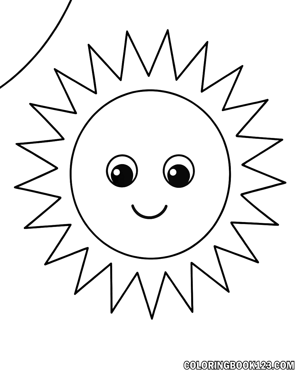 Ausmalbild einer fröhlichen Sonne mit lächelndem Gesicht