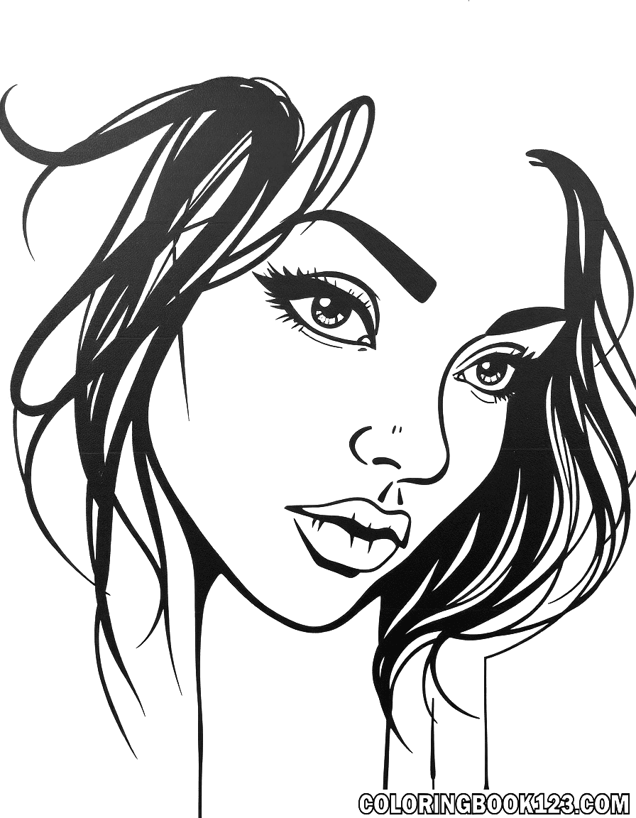 Graffiti faces line art coloring page