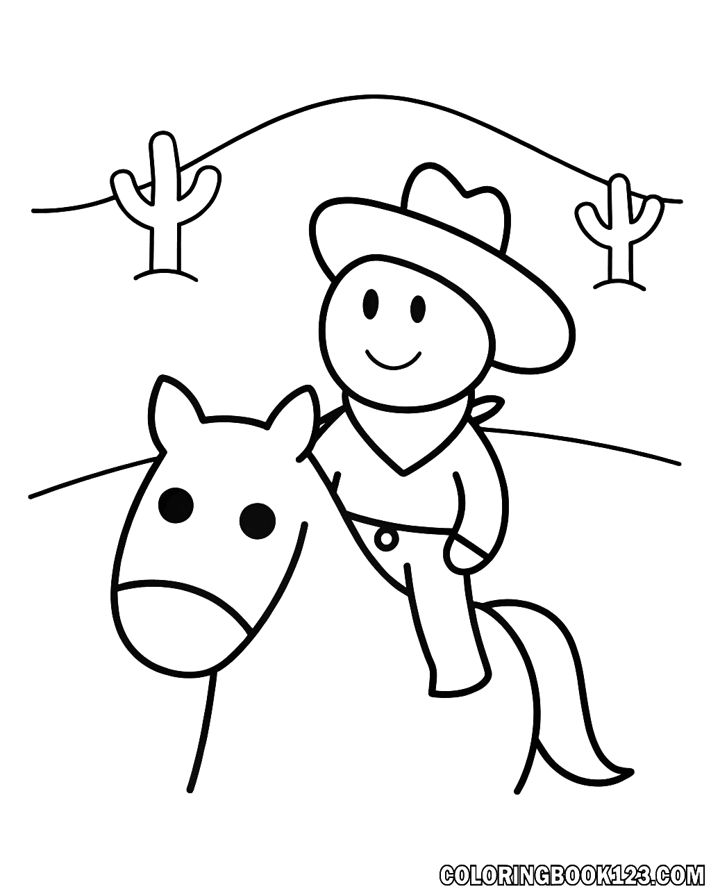 Cowboy auf einem Pferd in der Wüste Ausmalbild