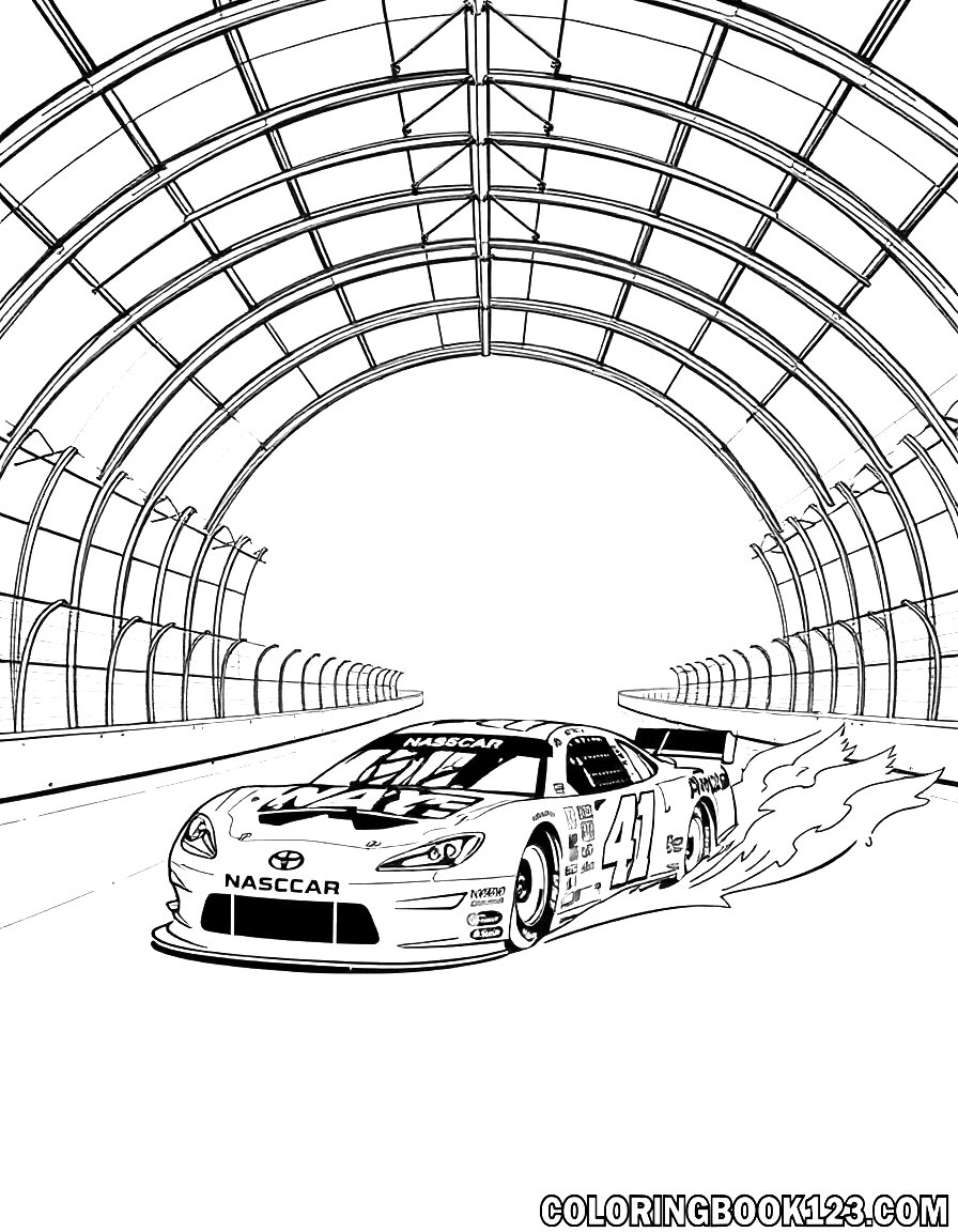 Dibujo de un auto de NASCAR en un domo para colorear