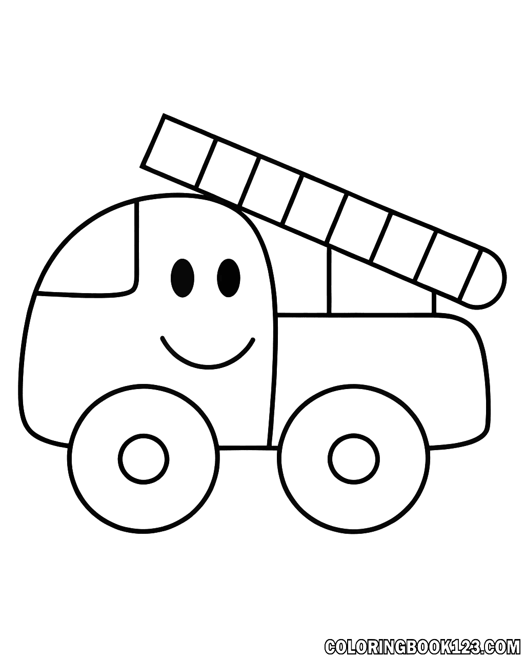 Ausmalbild eines freundlichen Feuerwehrwagens