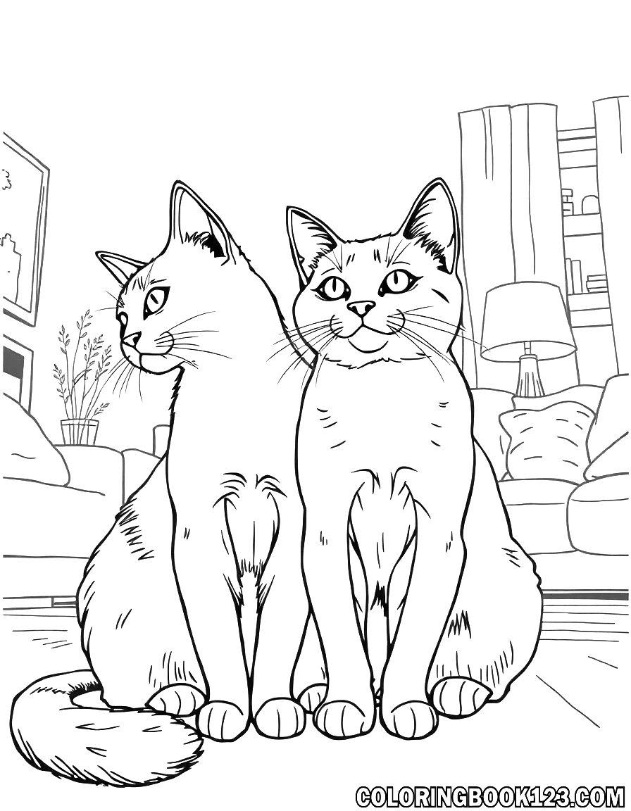 Cats in the living room coloring page