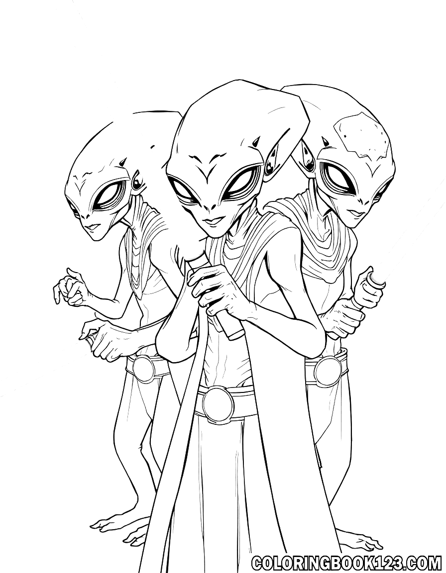 Alienígenas con sables de luz en un dibujo para colorear