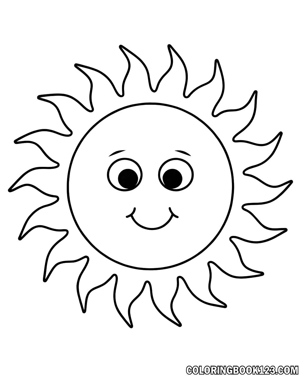 Fröhliche Sonne mit Gesicht und Strahlen zum Ausmalen