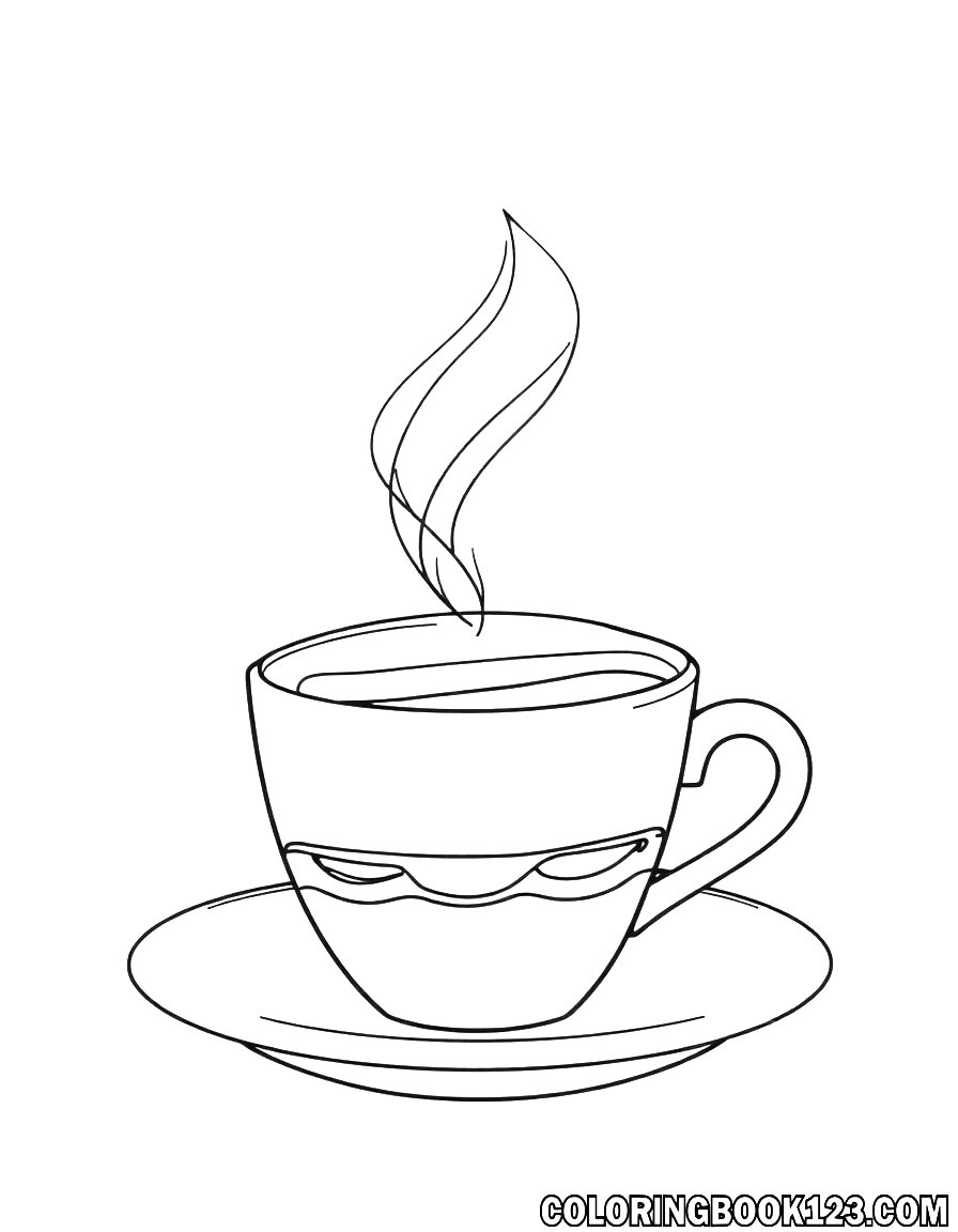 Ausmalbild von einer Tasse Kaffee auf einem Unterteller