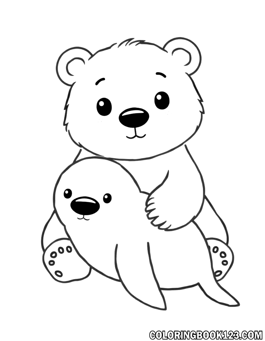 Niedlicher Eisbär mit einer Robbe