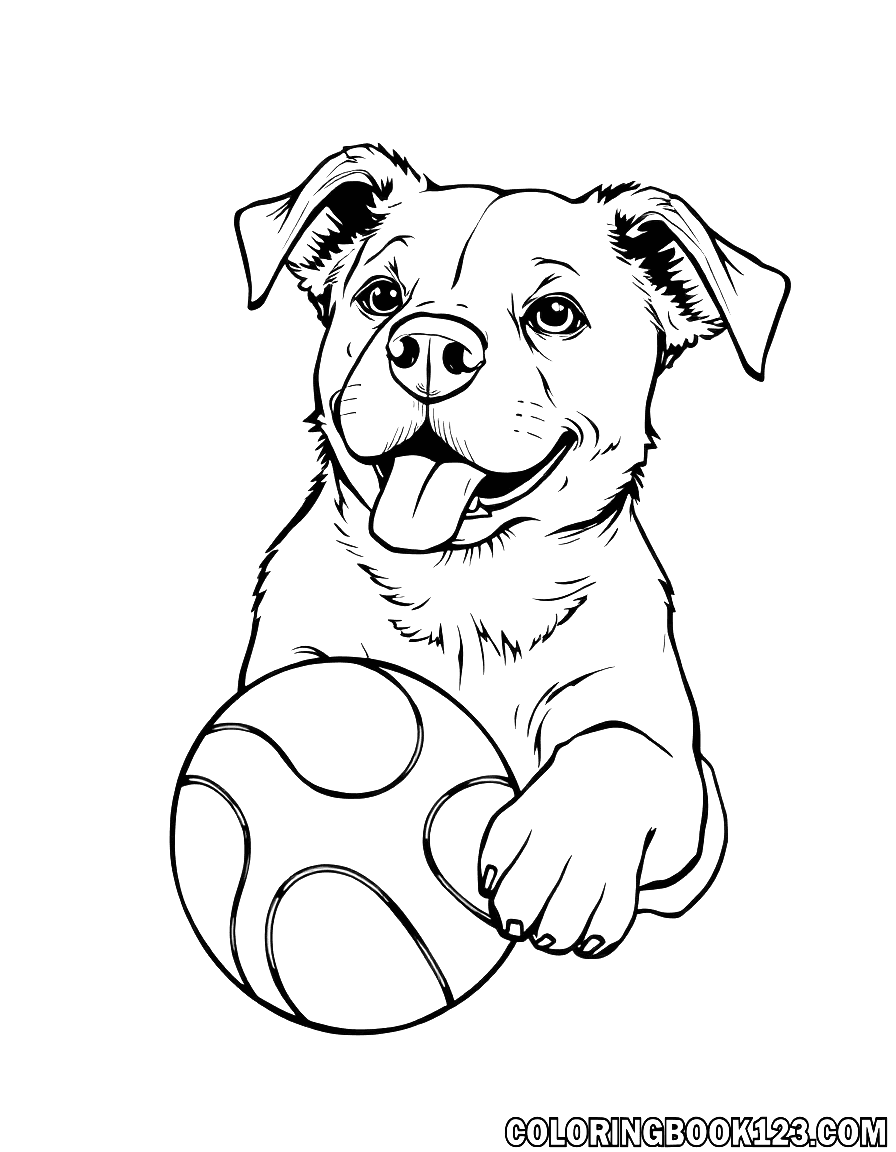 Dog with a ball coloring page
