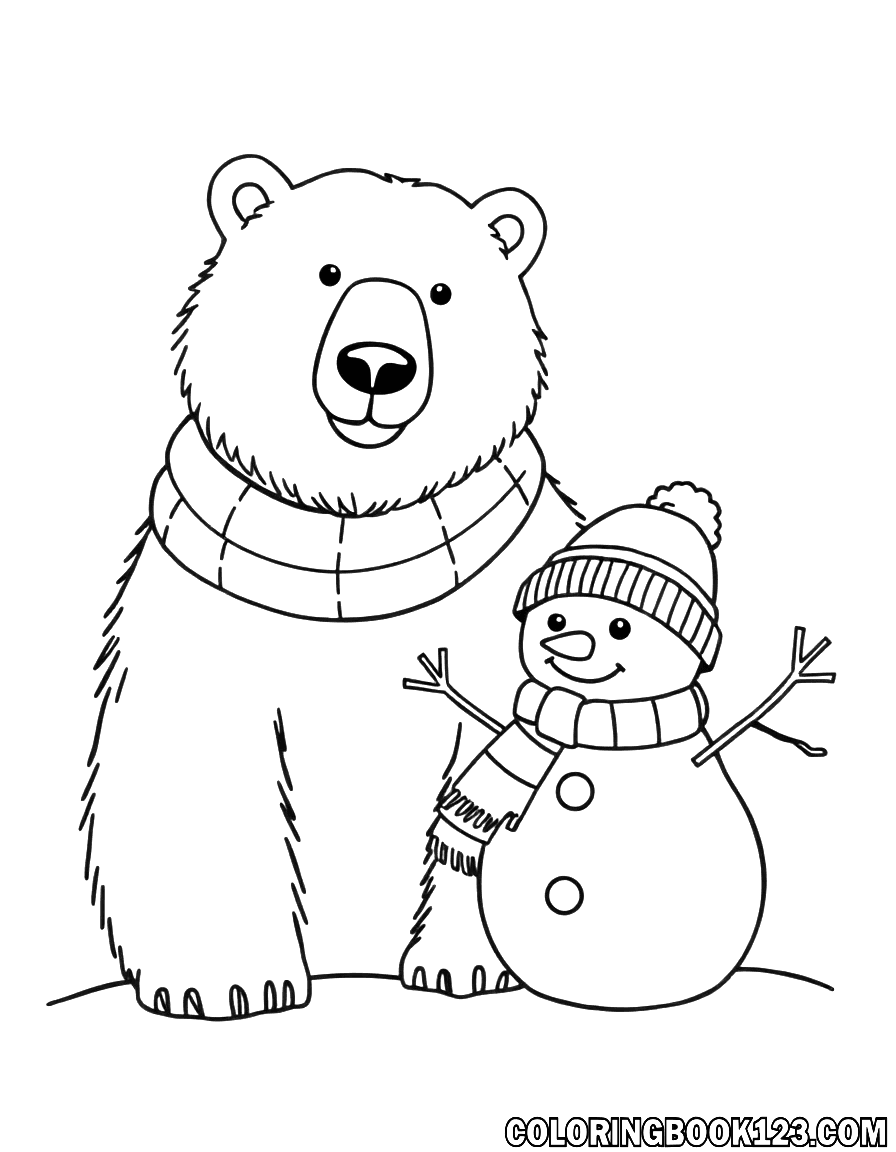Eisbär und Schneemann Ausmalbild