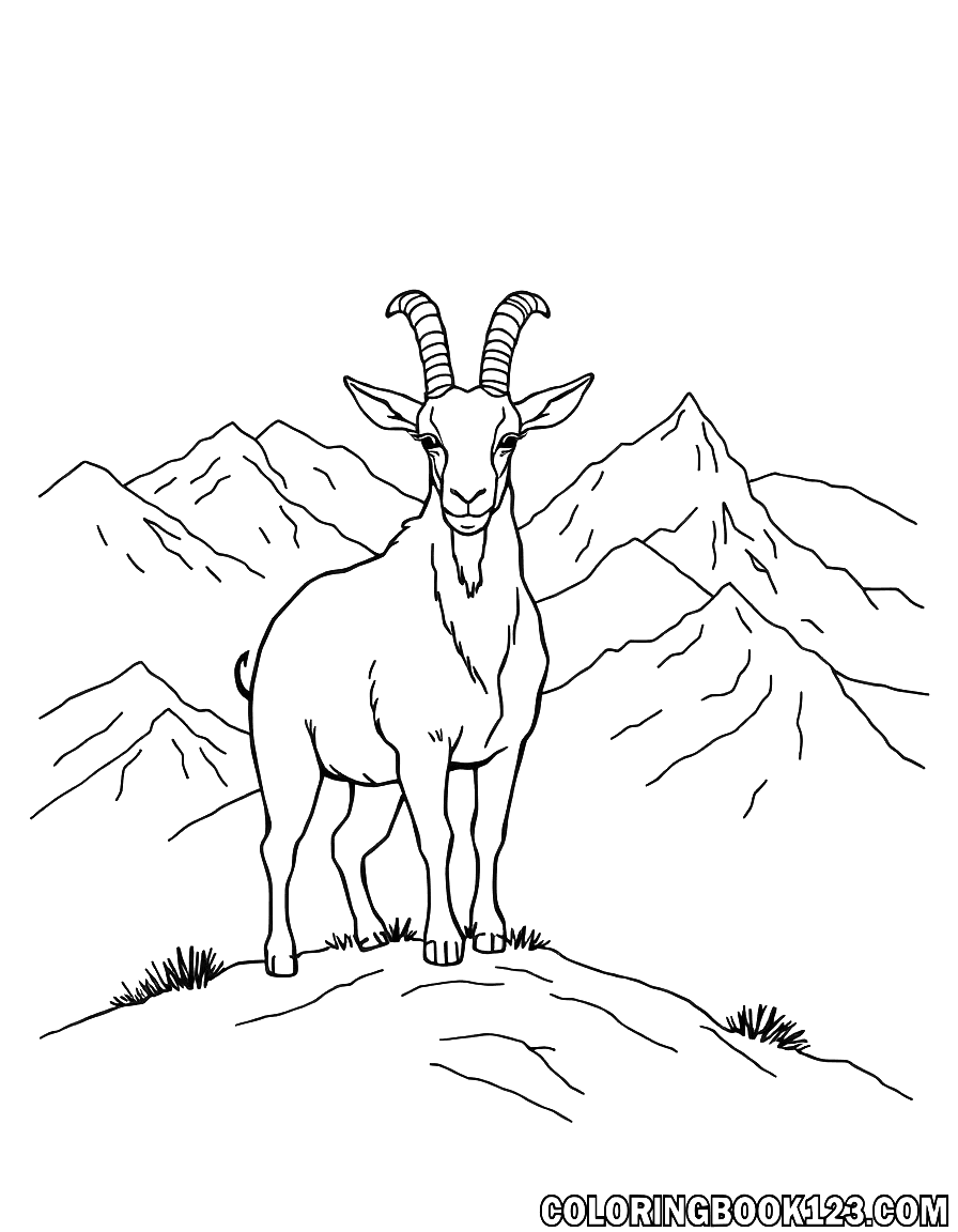 Ausmalbild einer Ziege in den Bergen