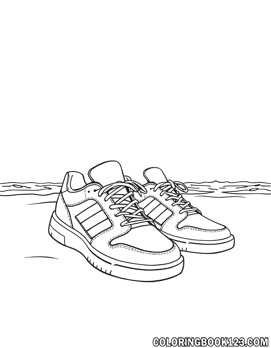 Ausmalbild von modernen Sneakers am Strand